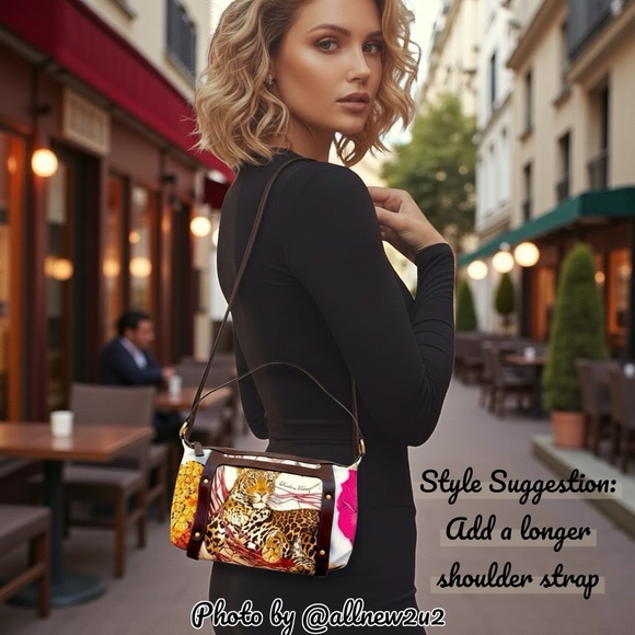 Salvatore Ferragamo Gancini Shoulder Bag Floral Animal Print Multi-Host Pick! - Picture 5 of 16